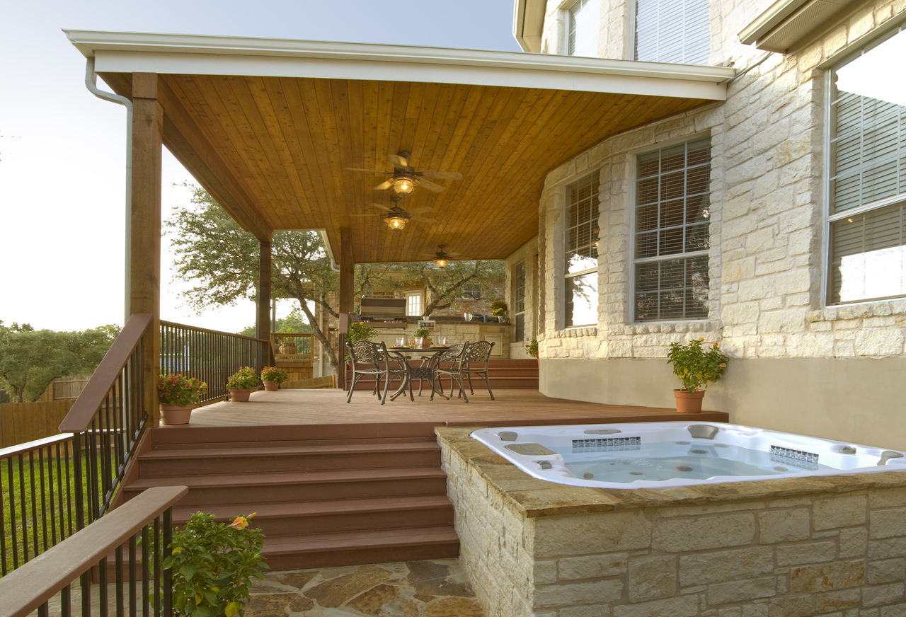 Covered Deck Patio With Lower Level Hot Tub Archadeck Outdoor Living