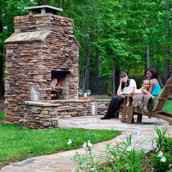 Stone Outdoor Fireplace On Low Maintenance Deck Archadeck