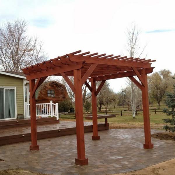 L Shaped Wood Pergola Over Pool Deck, Patio Shade Structures Wood